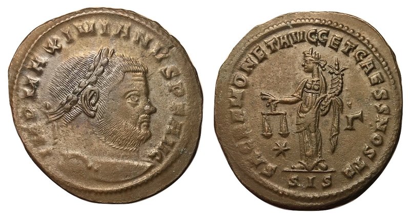 Maximianus, 286 - 305 AD
AE Follis, Siscia Mint, 30mm, 8.57 grams
Obverse: IMP...