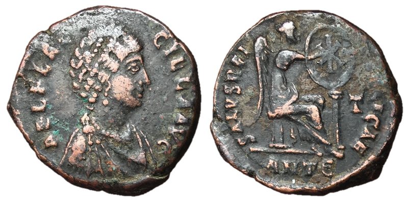 Aelia Flaccilla, 379 - 383 AD
AE23, Antioch Mint, 5.30 grams
Obverse: AEL FLAC...