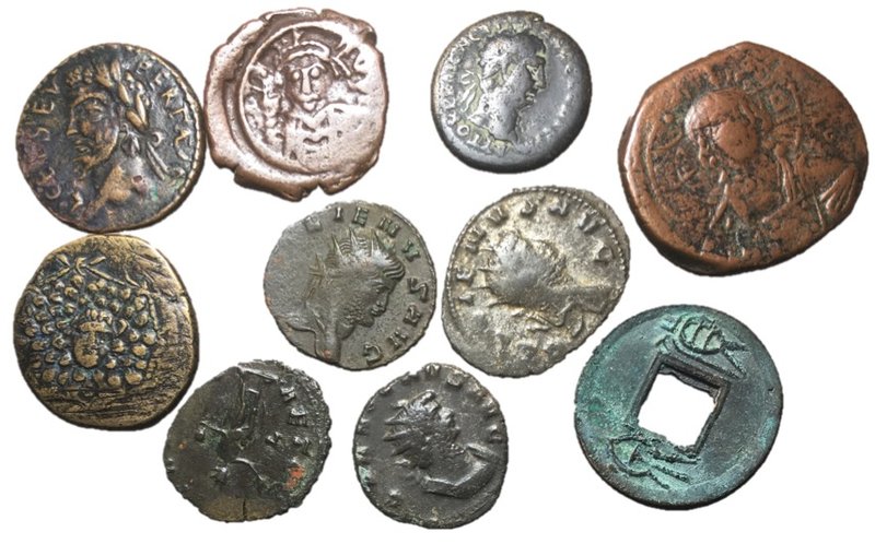 Miscellaneous lot of 10 ancients, as seen in photo up to 29mm in diameter. Sold ...