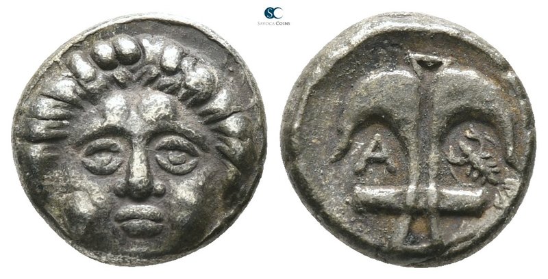 Thrace. Apollonia Pontica circa 330 BC. 
Diobol AR

10 mm., 1.35 g.



ve...