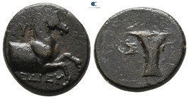 Aeolis. Kyme  circa 350-250 BC. ΠΕΔΙΕΥΣ (Pedieus), magistrate. Bronze Æ