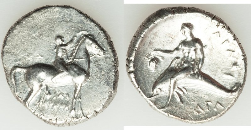 CALABRIA. Tarentum. Ca. 302-280 BC. AR stater or didrachm (23mm, 7.65 gm, 9h). C...