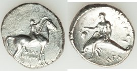CALABRIA. Tarentum. Ca. 302-280 BC. AR stater or didrachm (23mm, 7.65 gm, 9h). Choice VF, smoothing. Philiarchus, Sa- and Aga-, magistrates. Youth sea...