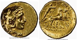 CALABRIA. Tarentum. Intervention of Pyrrhus, Ca. 280-272 BC. AV half-stater (15mm, 4.25 gm, 3h). NGC Choice VF 5/5 - 2/5, ex-jewelry. Head of young He...