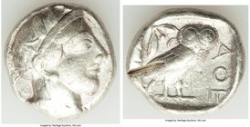 ATTICA. Athens. Ca. 440-404 BC. AR tetradrachm (25mm, 17.17 gm, 9h). Fine, test cut, graffito. Mid-mass coinage issue. Head of Athena right, wearing c...