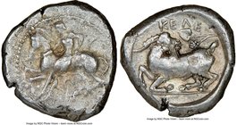 CILICIA. Celenderis. Ca. 425-350 BC. AR stater (21mm, 9h). NGC VF. Persic standard, ca. 425-400 BC. Youthful nude male rider, reins in right hand, ken...