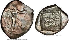 CYPRUS. Citium. Azbaal (ca. 449-425 BC). AR stater (27mm, 9h). NGC VF. Heracles in fighting stance right, nude but for lion skin around shoulders and ...