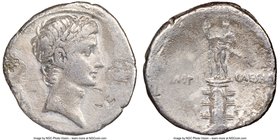 Octavian, as Sole Imperator (30-27 BC). AR denarius (19mm, 11h). NGC Fine, bankers marks. Southern or central Italian mint, ca. 30-29 BC. Laureate hea...