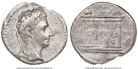 Augustus (27 BC-AD 14). AR denarius (20mm, 6h). NGC Fine, bankers marks, edge chips. Spain (Colonia Patricia?), ca. 19-18 BC. Laureate head of Augustu...