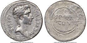 Augustus (27 BC-AD 14). AR denarius (20mm, 4h). NGC Fine, bankers mark. Spain (Caesaraugusta?), 19-18 BC. CAESAR-AVGVSTVS, bare head of Augustus right...