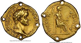 Tiberius (AD 14-37). AV aureus (20mm, 7.59 gm, 8h). NGC Choice VF 5/5 - 1/5, piercings. Lugdunum. TI CAESAR DIVI-AVG F AVGVSTVS, laureate head of Tibe...
