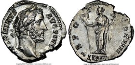 Antoninus Pius (AD 138-161). AR denarius (18mm, 3.09 gm, 6h). NGC Choice AU 5/5 - 3/5. Rome, AD 145-161. ANTONINVS AVG-PIVS P P, laureate head of Anto...