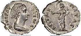 Diva Faustina Senior (AD 138-140/1). AR denarius (19mm, 3.29 gm, 6h). NGC MS 5/5 - 4/5. Rome, AD 141-161. DIVA FAV-STINA, draped bust of Diva Faustina...