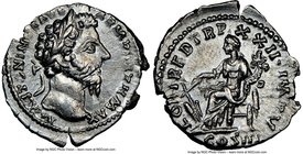 Marcus Aurelius (AD 161-180). AR denarius (19mm, 3.09 gm, 5h). NGC AU 4/5 - 3/5. Rome, February-December AD 168. M ANTONINVS AVG-ARM PARTH MAX, laurea...