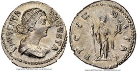Faustina Junior (AD 147-175/6). AR denarius (19mm, 11h). NGC Choice AU. Rome, AD 161-164. FAVSTINA-AVGVSTA, draped bust of Faustina Junior right, seen...