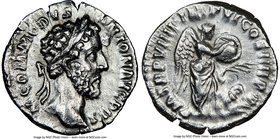 Commodus (AD 177-192). AR denarius (17mm, 2.82 gm, 6h). NGC AU 3/5 - 3/5, flan flaw. Rome, AD 183-184. M COMMODVS-ANTON AVG PIVS, laureate head of Com...