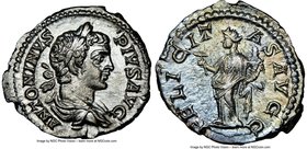 Caracalla (AD 198-217). AR denarius (19mm, 3.16 gm, 11h). NGC AU 5/5 - 3/5. Rome, AD 201-206. ANTONINVS-PIVS AVG, laureate, draped bust of Caracalla r...