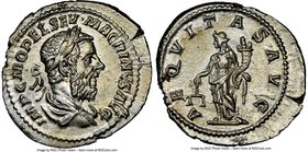 Macrinus (AD 217-218). AR denarius (21mm, 2.67 gm, 6h). NGC MS 5/5 - 3/5. Rome, AD 217-218. IMP C M OPEL SEV•MACRINVS AVG, laureate, draped bust of Ma...