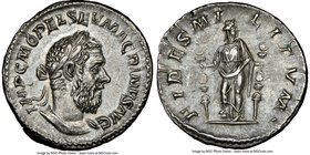 Macrinus (AD 217-218). AR denarius (19mm, 3.40 gm, 7h). NGC Choice AU 4/5 - 4/5, Fine Style. Rome. IMP C M OPEL SEV MACRINVS AVG, laureate, cuirassed ...