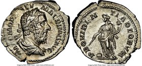 Macrinus (AD 217-218). AR denarius (21mm, 3.15 gm, 6h). NGC AU 4/5 - 3/5. Rome, AD 217-218. IMP C M OPEL SEV-MACRINVS AVG, laureate, draped bust of Ma...