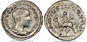Gordian III (AD 238-244). AR denarius (20mm, 3.38 gm, 6h). NGC MS 4/5 - 4/5. Rome, March-May AD 240. IMP GORDIANVS PIVS FEL AVG, laureate, draped and ...