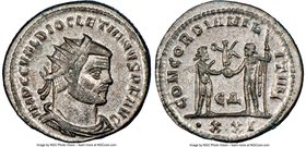 Diocletian (AD 284-305). BI antoninianus (22mm, 12h). NGC AU, Silvering. Antioch, 9th officina, ca. AD 293-295. IMP C C VAL DIOCLETIANVS P F AVG, radi...