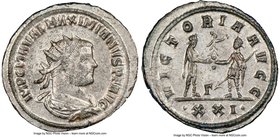Maximian, first reign (AD 286-310). BI antoninianus (25mm, 11h). NGC AU, Silvering. Siscia, 3rd officina, AD 291. IMP C M A VAL MAXIMIANVS P F AVG, ra...