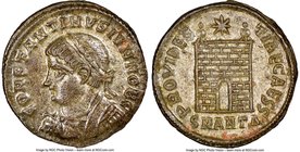 Constantine II, as Caesar (AD 337-340). AE3 or BI nummus (20mm, 5h). NGC AU, Silvering. Antioch, 4th officina, AD 325-326. CONSTANTINVS IVN NOB C, lau...