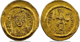 Justin II (AD 565-578). AV solidus (22mm, 4.52 gm, 6h). NGC MS 4/5 - 4/5. Constantinople, 6th officina. D N I-VSTI-NVS PP AVG, helmeted, cuirassed bus...