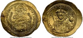 Constantine IX Monomachus (AD 1042-1055). AV histamenon nomisma (30mm, 4.43 gm, 6h). NGC MS 5/5 - 4/5. Constantinople. + IhS XIS RЄX-RЄGNANTIhM, Chris...