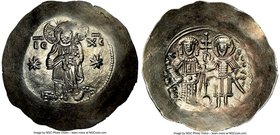 Manuel I Comnenus (AD 1143-1180). EL aspron trachy (31mm, 4.58 gm, 5h). NGC MS 4/5 - 4/5. Constantinople, AD 1160-1164. IC-XC (barred), Christ standin...