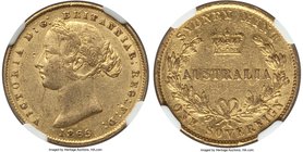Victoria gold Sovereign 1865-SYDNEY AU53 NGC, Sydney mint, KM4. A more elusive date for the type and a proper representative. Devoid of any major aest...