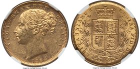 Victoria gold "Shield" Sovereign 1884-S MS61 NGC, Sydney mint, KM6. Watery surfaces on the obverse are nicely complemented by a softly glowing reverse...