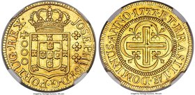 Jose I gold 4000 Reis 1777-(L) AU55 NGC, Lisbon mint, KM171.4. Of very high quality production, despite its even wear this piece retains charming deta...