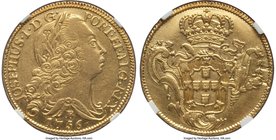 Jose I gold 6400 Reis 1756-B AU Details (Excessive Surface Hairlines) NGC, Bahia mint, KM172.1. Well centered with some quite nice expression in the d...