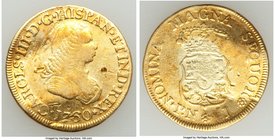 Charles III gold 2 Escudos 1760 NR-JV Fine (Damaged), Nuevo Reino mint, KM36.1. Coin has been drilled in the obverse right field with scratches and ot...
