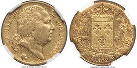 Louis XVIII gold 20 Francs 1819-W XF40 NGC, Lille mint, KM712.9. Smooth fields and devices make this specimen quite attractive for a circulated exampl...
