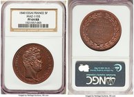 Louis Philippe I copper Proof 5 Francs 1840 PR64 Red and Brown NGC, Maz-1155, VG-2909. By N. Tiolier. Proclaiming the new coin press type, "La Virole ...