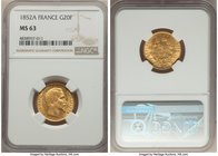 Napoleon III gold 20 Francs 1852-A MS63 NGC, Paris mint, KM774. One year type. AGW 0.1867 oz. 

HID09801242017