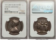 George II silver Coronation Medal 1727 AU58 NGC, Eimer-512, MI-480/8. By John Croker. Issued for the coronation of Queen Caroline. CAROLINA D G MAG BR...