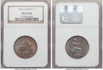 George IV 1/2 Penny 1826 MS63 Brown NGC, KM692, S-3824. Holder mislabeled as Penny. Full strike, sheathed in luminescent blue over brown fields with t...