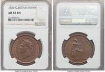 George IV Penny 1826 MS63 Brown NGC, KM693, S-3823. Non-lustrous surface, bits of red hiding in recessed portion of legends. 

HID09801242017