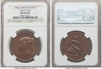 Victoria Penny 1858 MS64 Brown NGC, KM739, S-3948, Large date, glossy chestnut surfaces with thin turquoise peripheral tone. 

HID09801242017