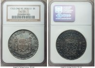Charles III 8 Reales 1763/2 Mo-MF AU50 NGC, Mexico City mint, KM105. Deep gun-metal blue and rose toning. 

HID09801242017