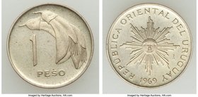 Republic copper-nickel Proof Pattern 3-Piece Uncertified Multiple Peso Set 1969-So, 1) Peso, KM-Pn86 (Issued for aluminum-brass KM52). 16.9mm. 2.34gm....