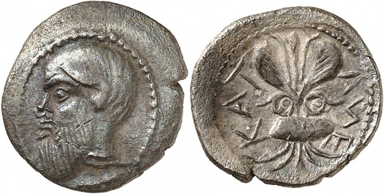 GRÈCE. Sicile, Catane (450-430 av. J.C). Litrae. Av. Tête de Silenus à gauche. R...