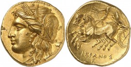 GRÈCE. Sicile, Syracuse, Hiéron II (274-216 av. J.C). Décadrachme de 60 litrae d'or. Av. Tête de Perséphone à gauche. Rv. Bige à gauche. Jameson 877. ...