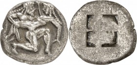 GRÈCE. Thrace, Thasos (550-463 av. J.C). Statère de style archaïque. Av. Satyre enlevant une nymphe. Rv. Carré creux. SNG Cop. 1010. 8,41 grs. Légères...