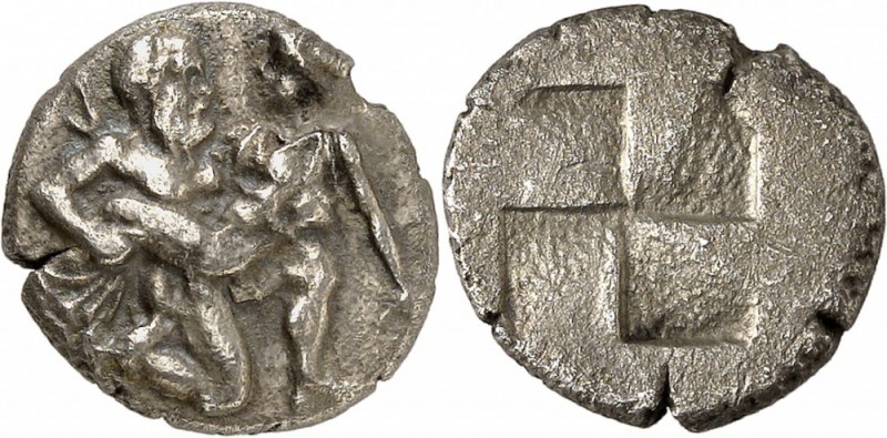 GRÈCE. Thrace, Thasos (463-411 av. J.C). Drachme. Av. Satyre enlevant une nymphe...
