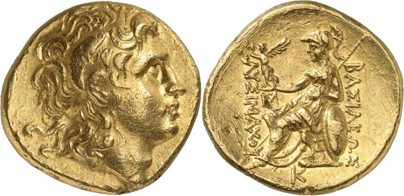 GRÈCE. Thrace, Lysimaque (305-281 av J.C). Statère d'or, Pella. Av. Tête d’Alexa...
